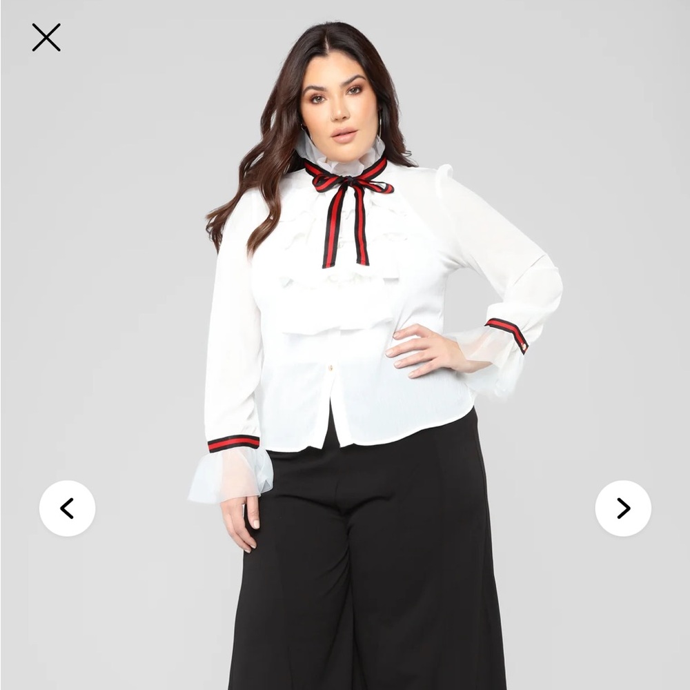 Fashion Nova Ruffle Boss Blouse - Ivory Size 1X NWT